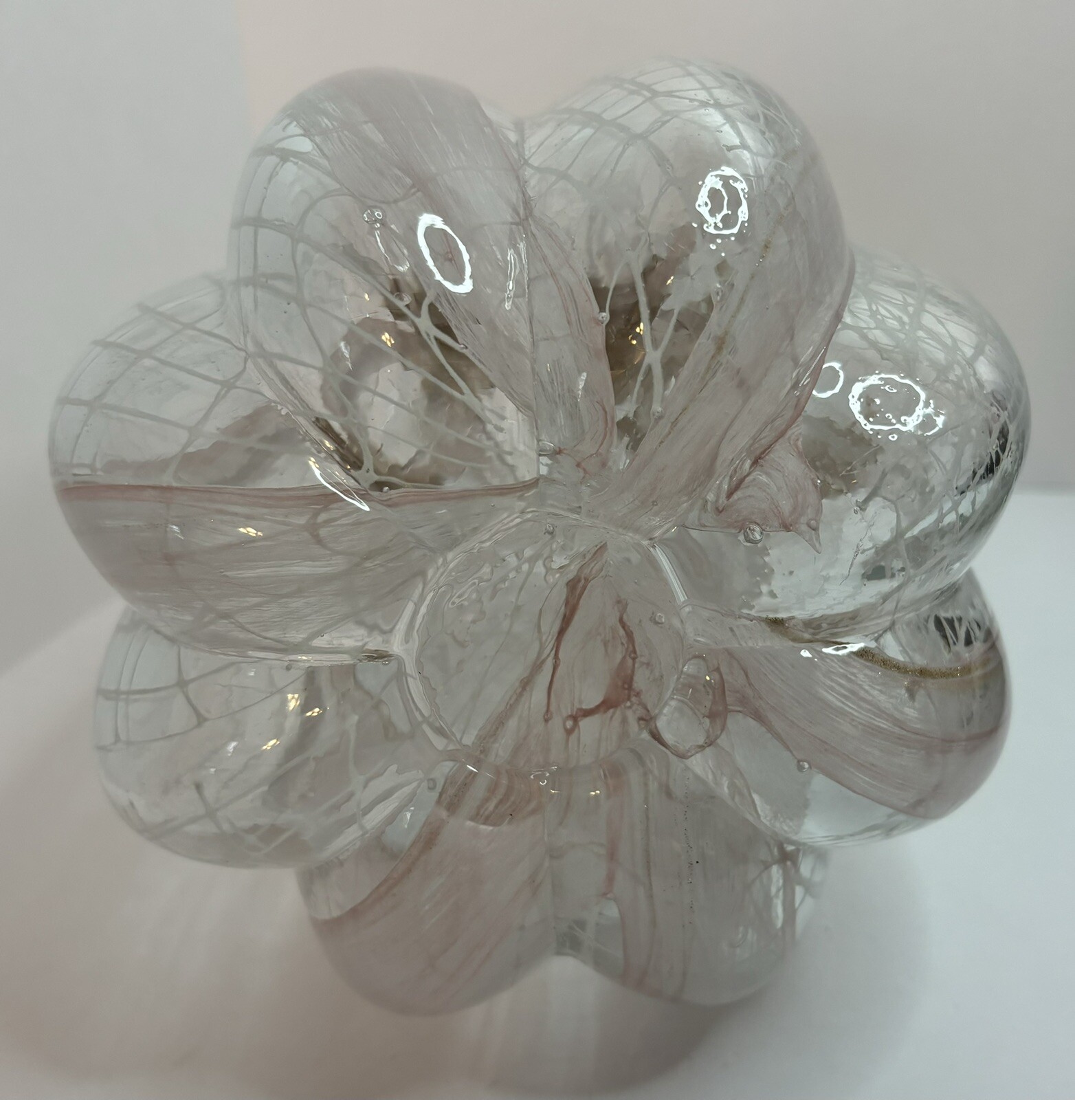 BLOWN GLASS CLEAR, WHITE, GOLD, LIGHT PINK FALL PUMPKIN ART GLASS DECORATION #1