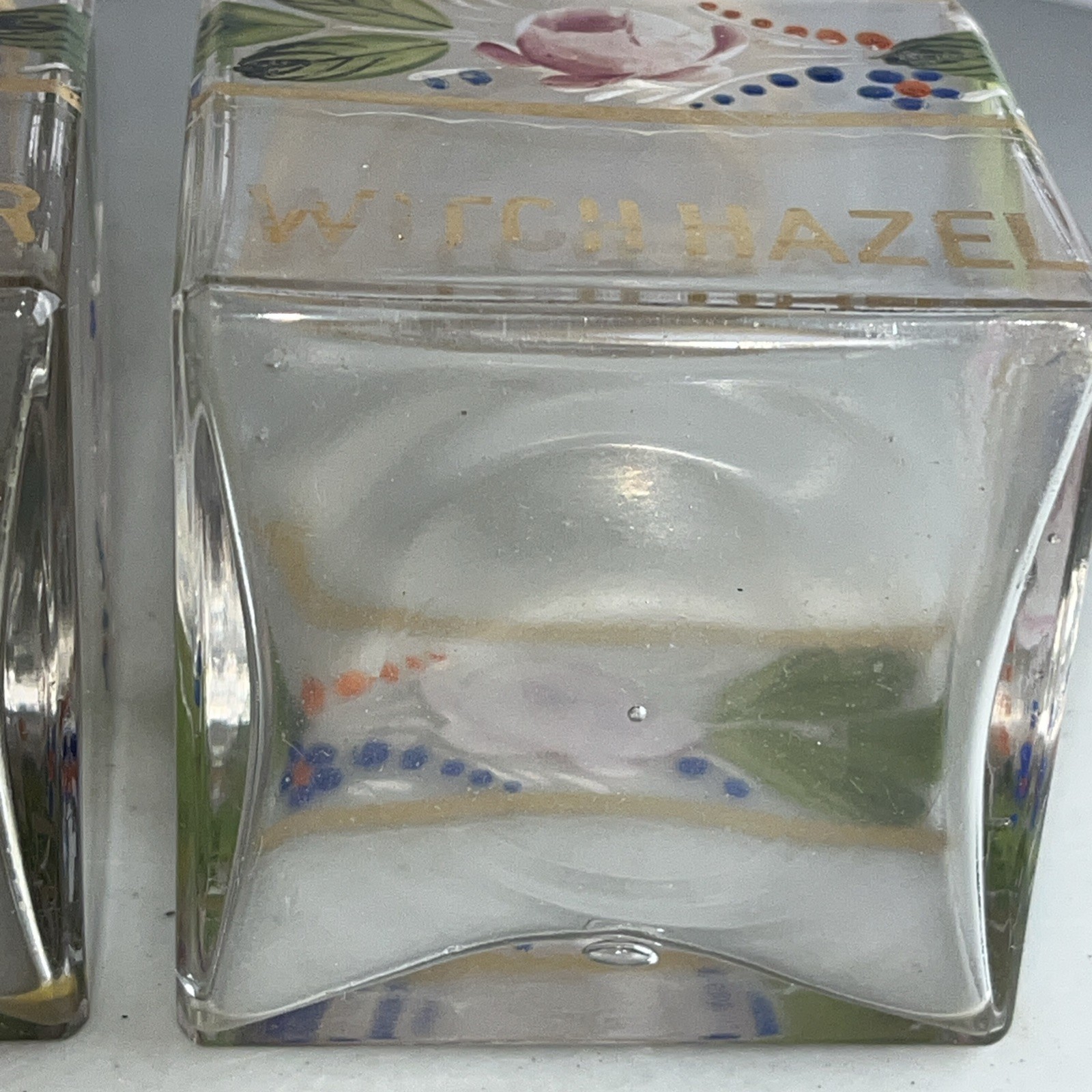 Antique Hand-Enameled Floral Pink Gold Gilded Glass Vanity Bottles Rare 5 Pieces