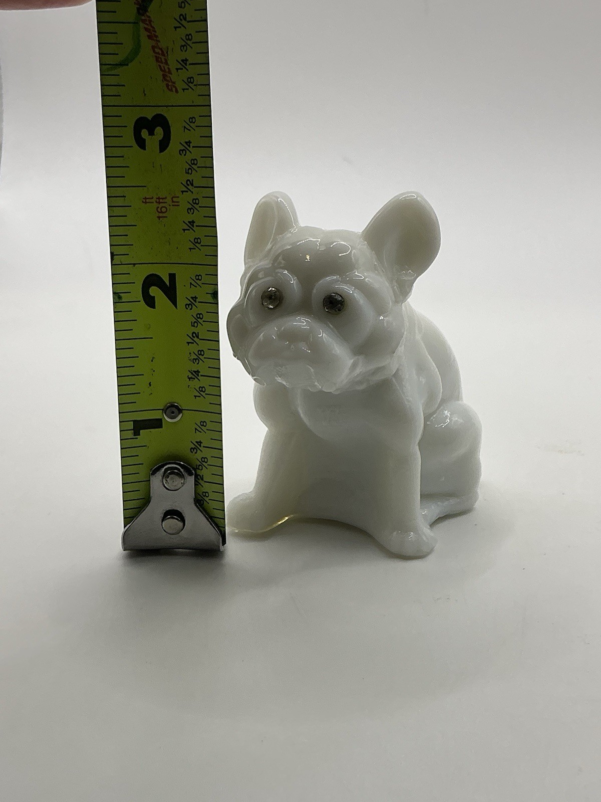 Vintage Westmoreland White Milk Glass French Bulldog Rhinestone Eyes