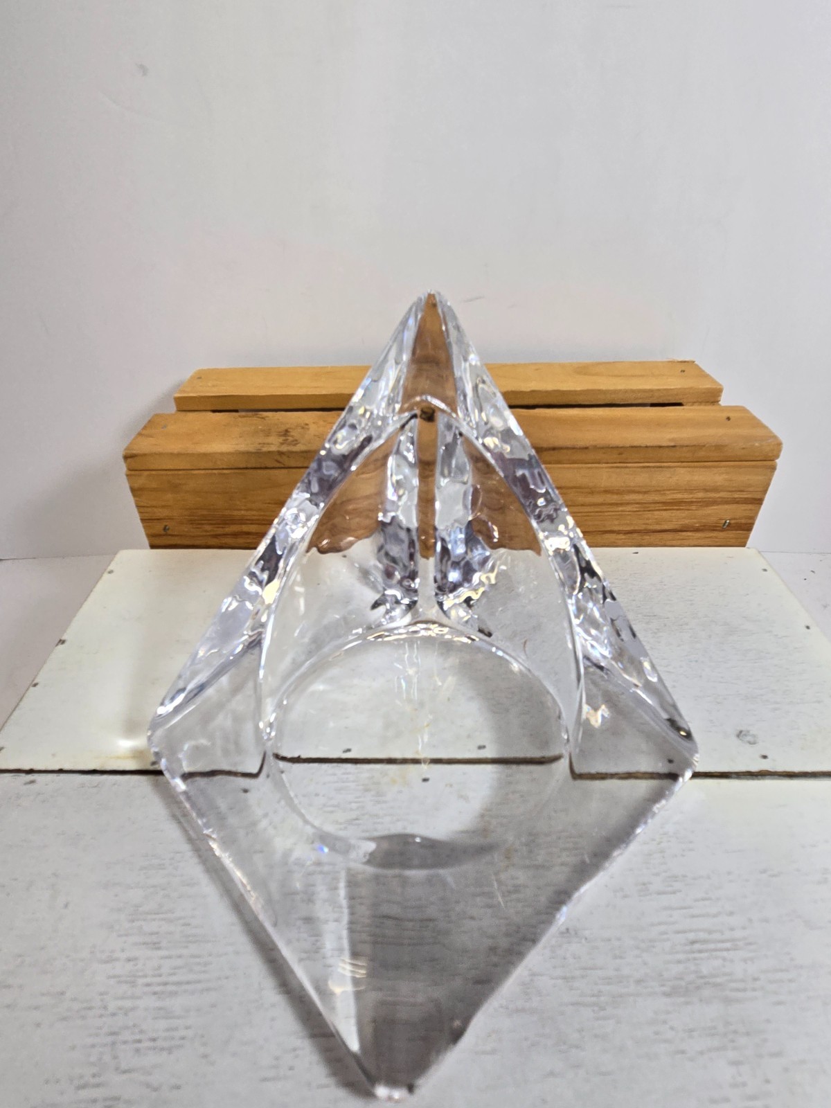 Nybro Crystal Sweden Pyramid Large Pillar Candle Holder by Tord Kjellstrom MCM