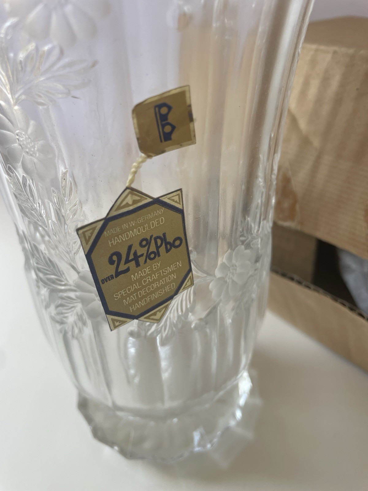 Vintage German Lead Crystal Vase 9” Laurel Phonix Bleikristall 24% PbO