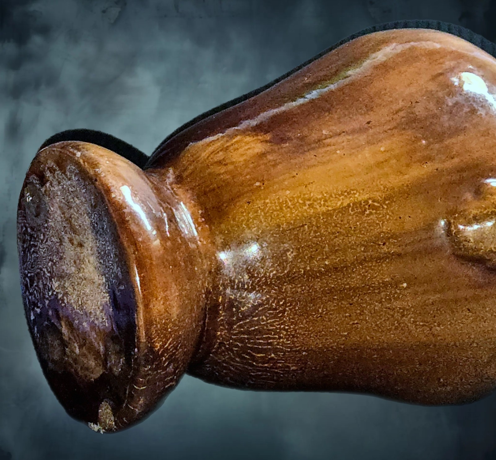 Mid-20th-Century Double Handle Earthenware Urn Vase Unmarked Brown Treacle Glaze