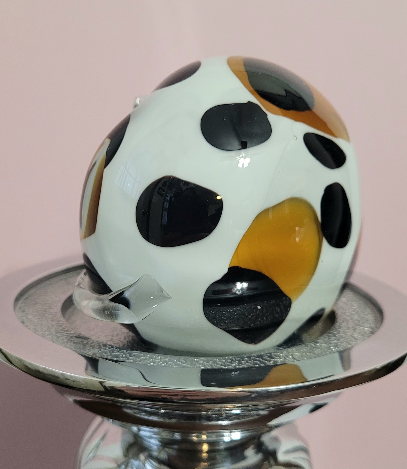 Signed Galerie Sklo Petr Art Glass Calico Cat 2.5″H -Whimsical Bohemian Art-Rare