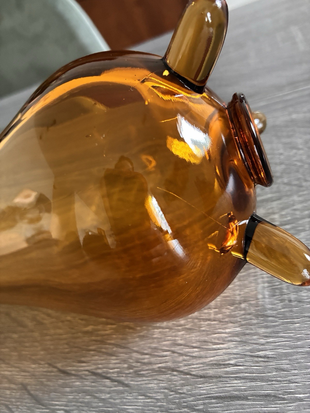 Vtg LE Smith Amber Glass Smoothie Swung Vase 13” Wide Mouth Fat Bottom 3 Toe