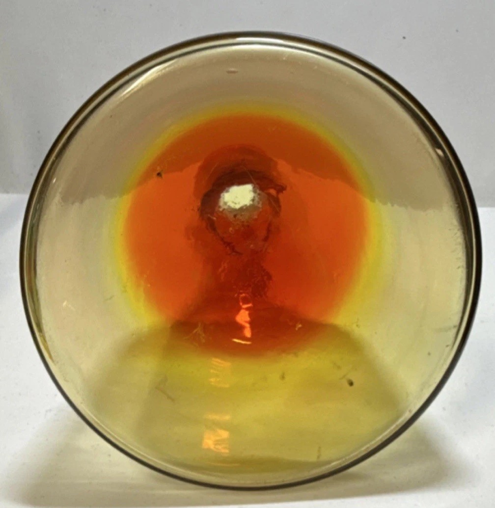 MCM Blenko Amberina/Tangerine Decorative Art Glass Bottle w/ Original Stopper