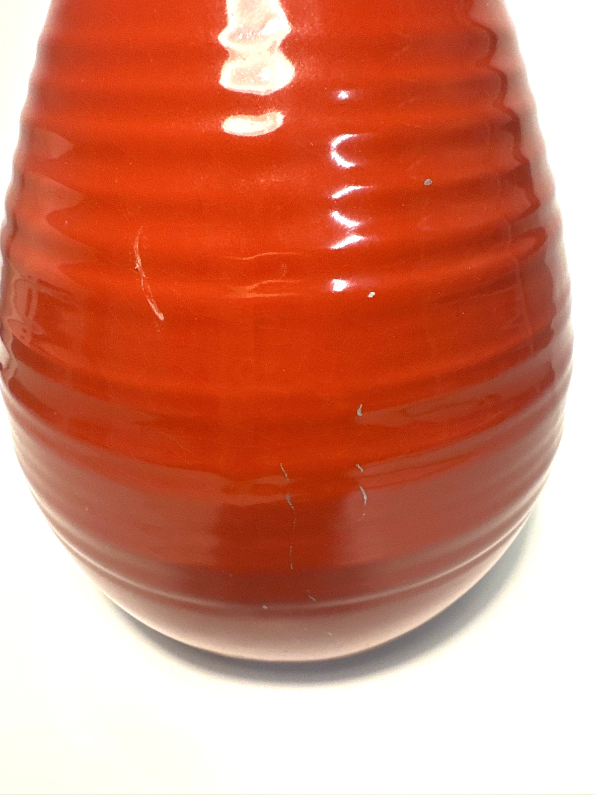 Crate & Barrel Red Ribbed Ceramic Teardrop Vase Bulbous Decor