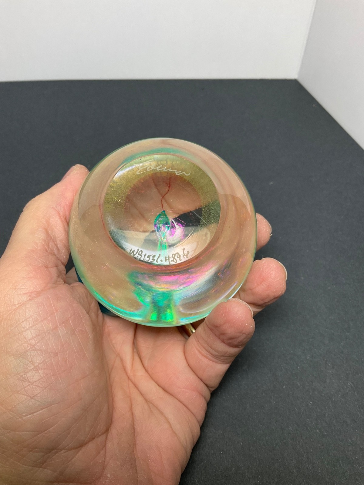 3” Correia 1989 signed art glass crystal & aqua 3-D snake paperweight