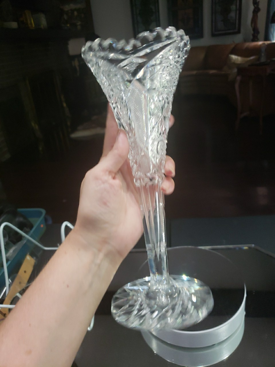 10″ Trumpet VASE, American Brilliant Period Cut Glass Egginton Creswick Quality