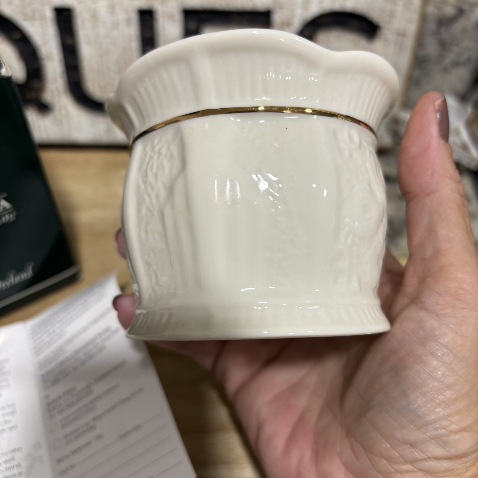 Belleek Parian Fine China Votive – NIB – Cream & Gold Trim- Ireland- RARE!