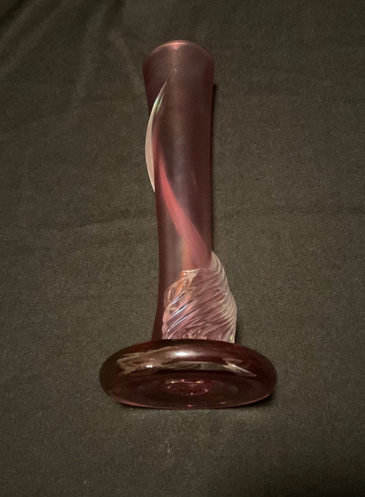 Vintage Zellique Studio Rose Iridescent Twist Rope Spiral Art Glass Vase Signed