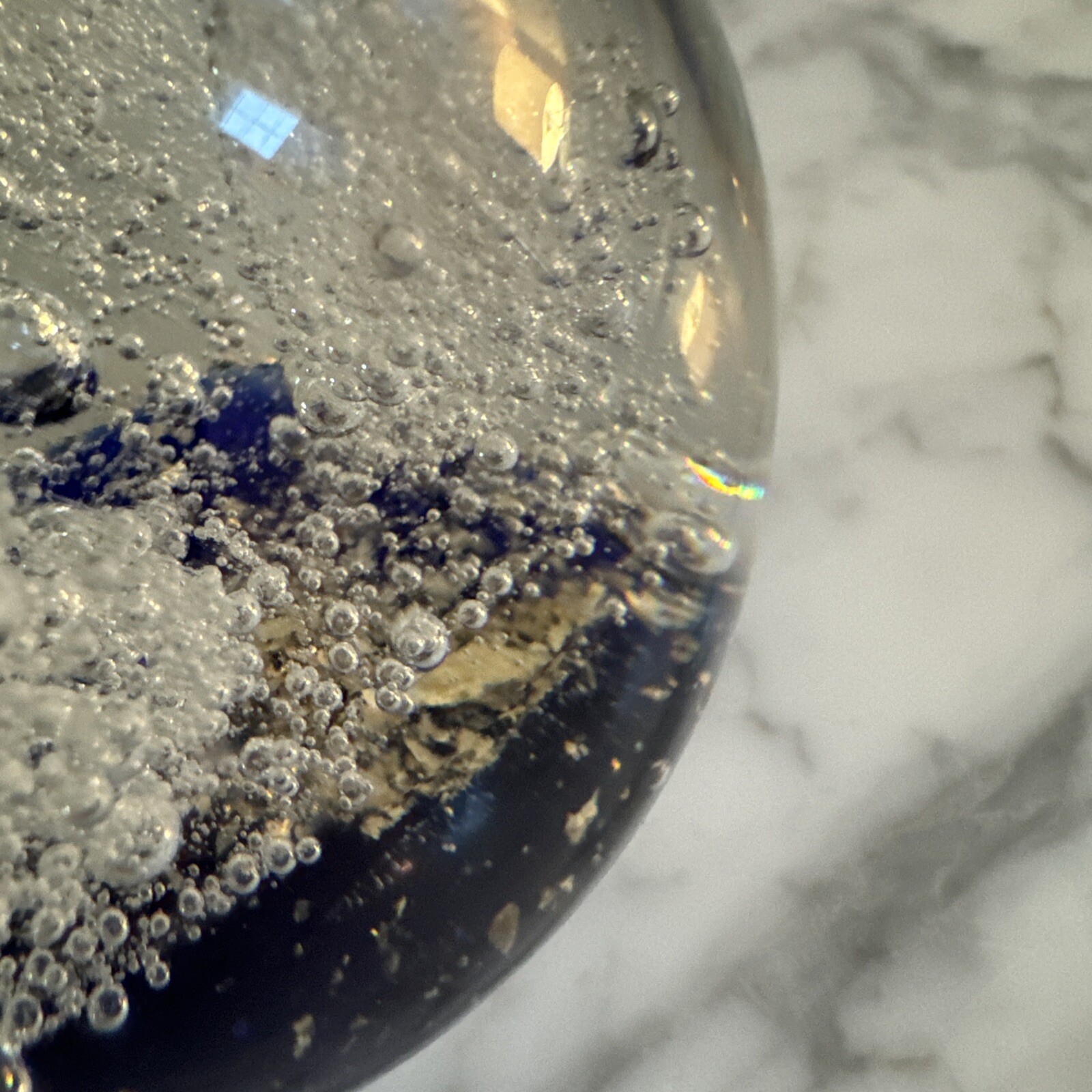 Hand Blown Art Glass Paperweight 2 Dolphin’s Ocean Water Bubbles Mica Blue Sea