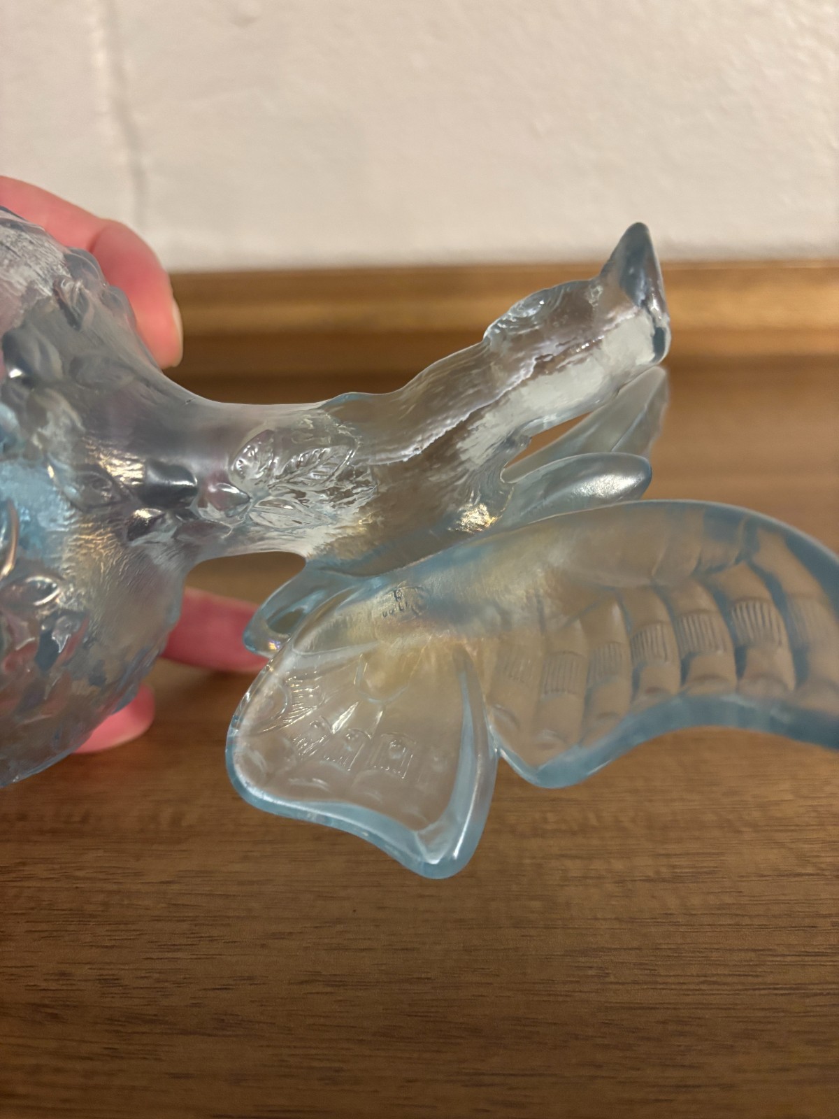 Fenton Light Blue Glass Butterfly on a Branch Figurine