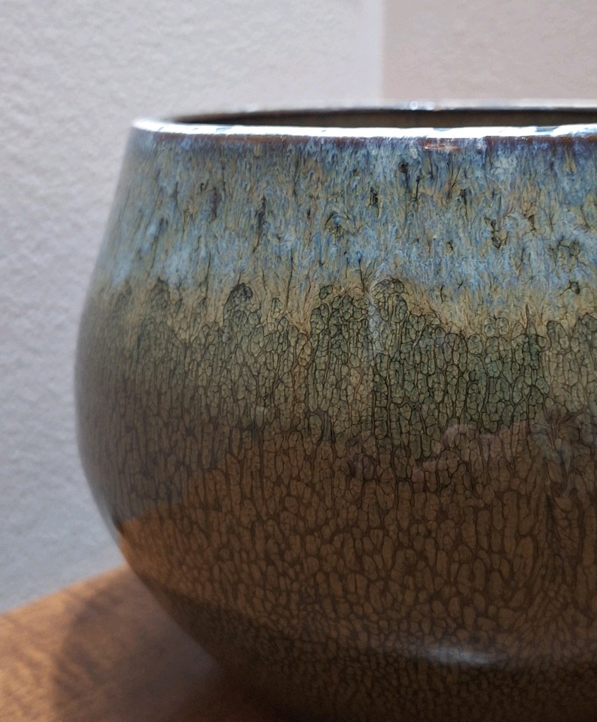 Studio Art Ceramic Blue Green Glossy Drip Glazed 5 Inch Artisan Planter Vase