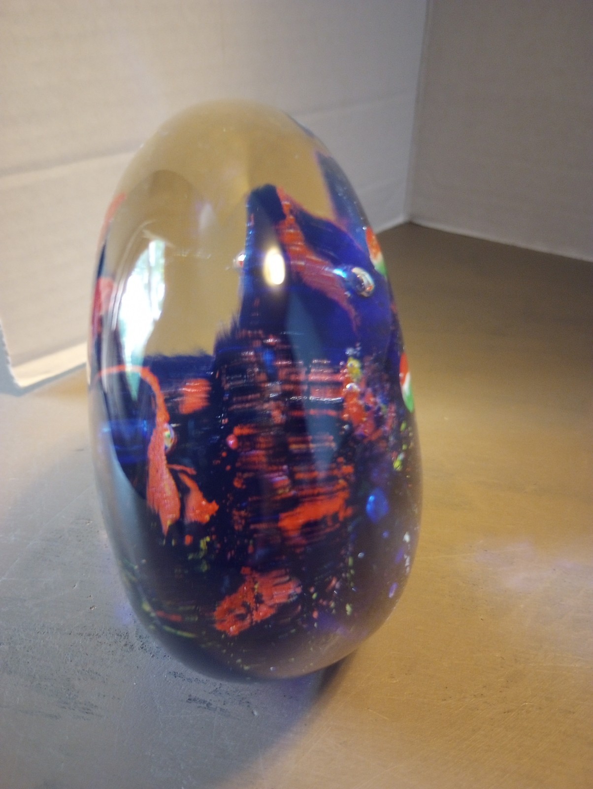 Vintage Glass Art Paperweight Fish Seascape Murano Style Aquarium Cobalt