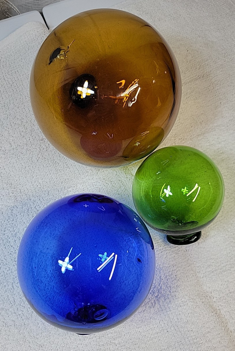 3 Handblown Glass Fishing Floats/Balls-Orbs or Ornaments 3″ to 5″ Tall See Pics!