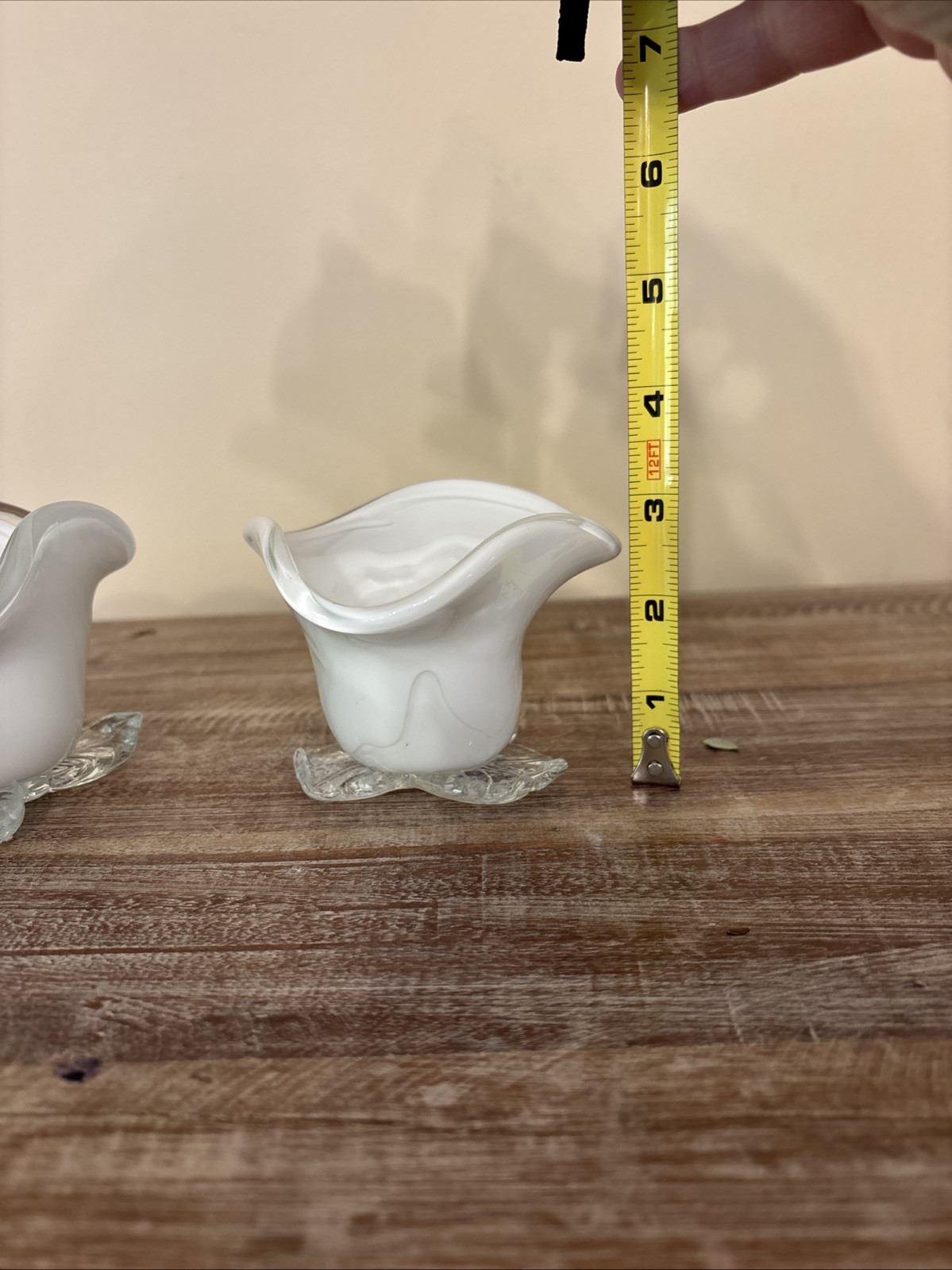 Art Glass White Lily/Lotus Flower Votive Easter Decor Candle Trinket Dish Bowl
