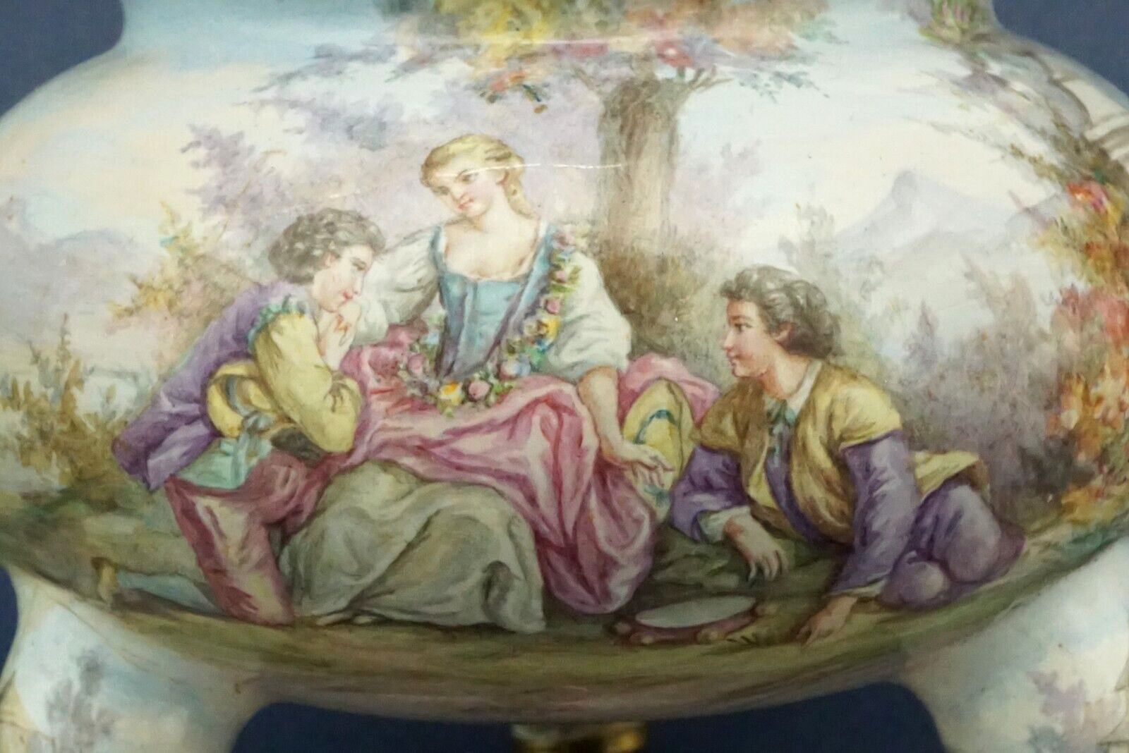 LIMOGES Vase brass and enamel Miniature hand-decorated gallant scenes 1700 XVIII