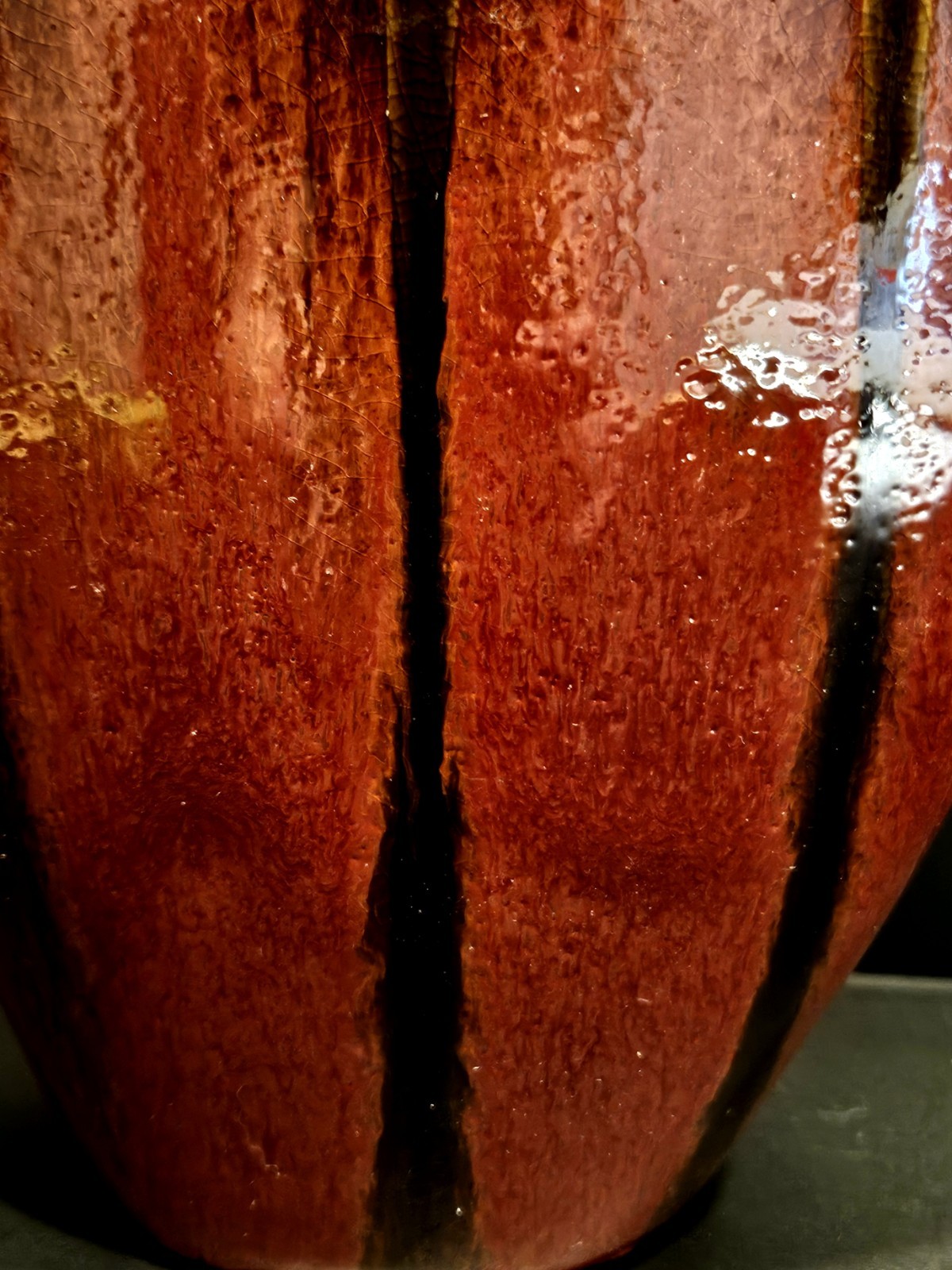 Vintage Studio Pottery Amphora Vase Drip Lava Glaze Rust Brown Double Handle MCM