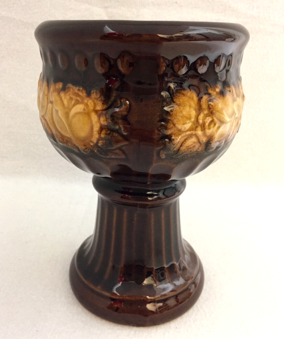 West Germany Pottery Ceramic Planter 706-17 Brown Golden Leaves Plants Vintage