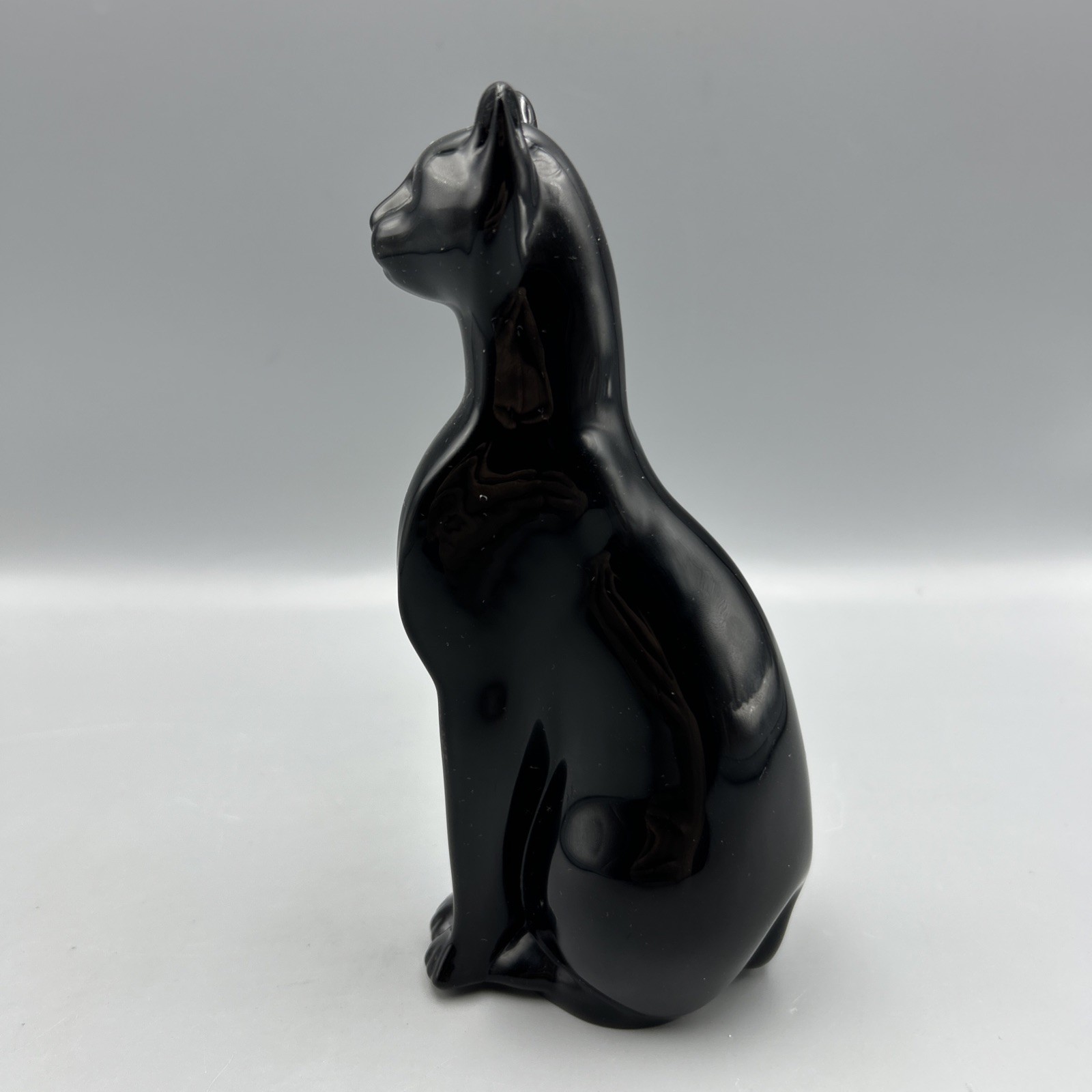 VTG Glass Crystal Obsidian Black Sitting Egyptian Cat 6″ Figure Statue Baccarat?