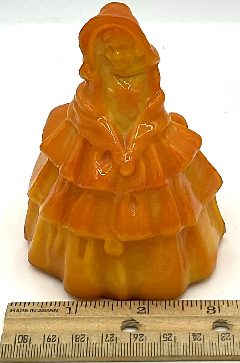 Vintage Boyds Orange Cadmium Slag Glass “Louise” Colonial Lady Figurine