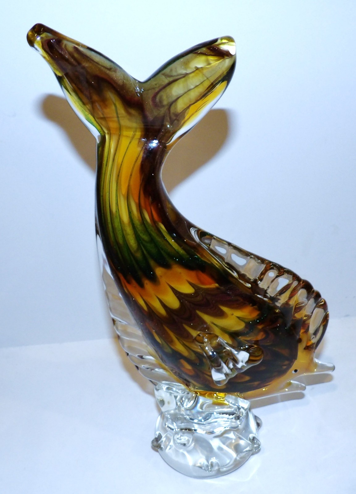 MURANO ART GLASS TROPICAL FISH YELLOW GREEN BROWN AVENTURINE 13″ SCULPTURE