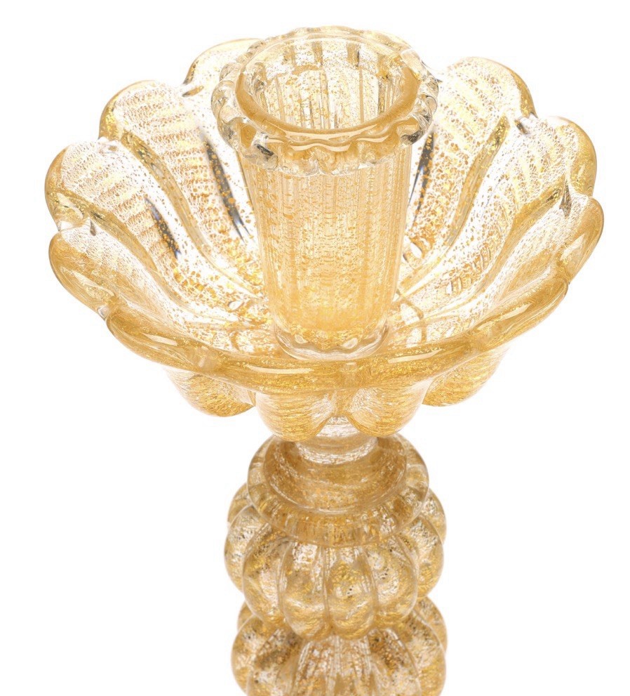 Barovier & Toso Gold Flecked Murano Glass Candlestick