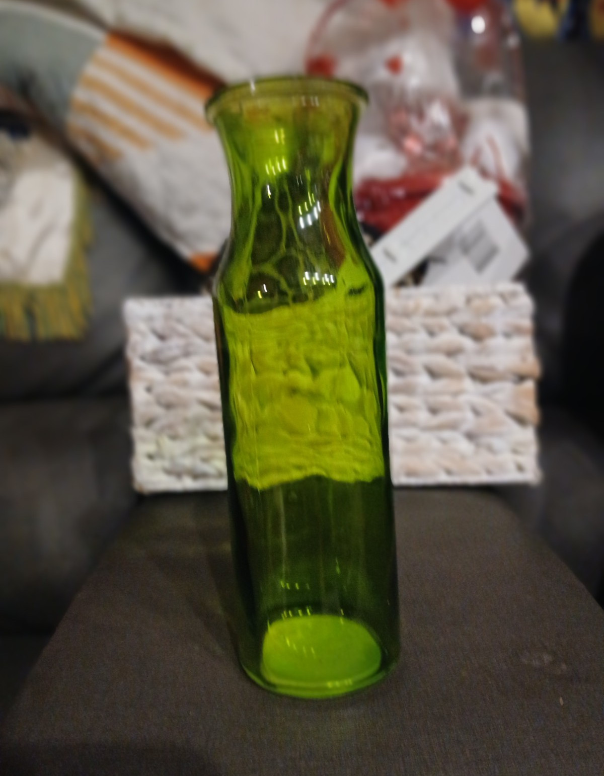 Vintage Green Art Glass Vase Pressed Glossy Mid-Century Modern 12in 1975
