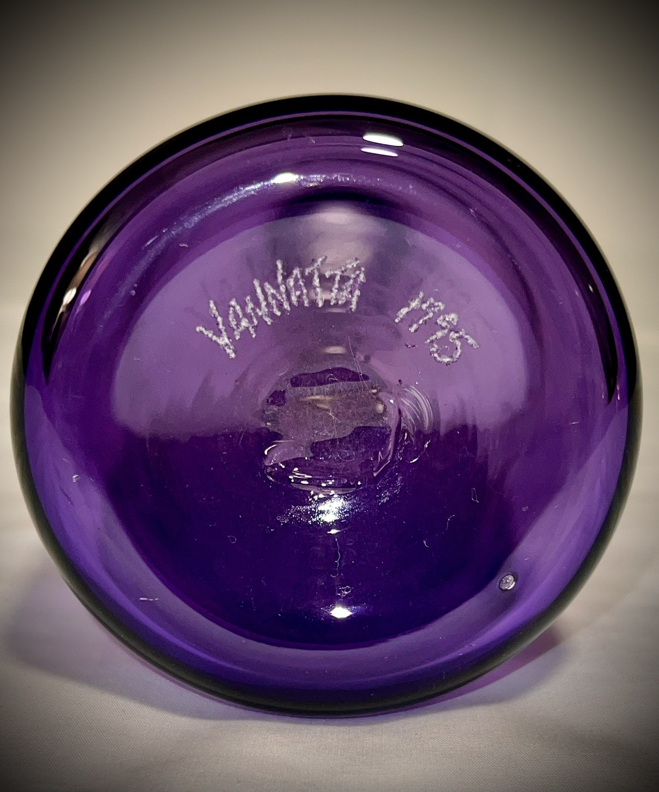 VANNATTA Studio Art Glass Vase 1995 Amethyst Purple Hand Blown 15.75” Signed
