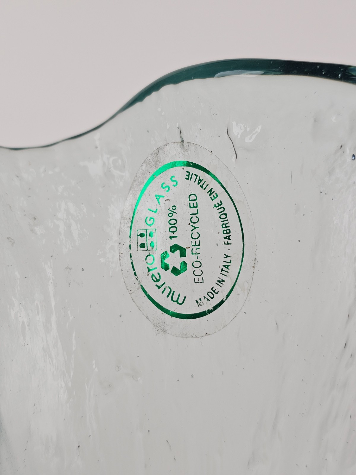 Murero Glass Aqua & White Large Handkerchief Vase or Luxury Trash Bin Italy 11″