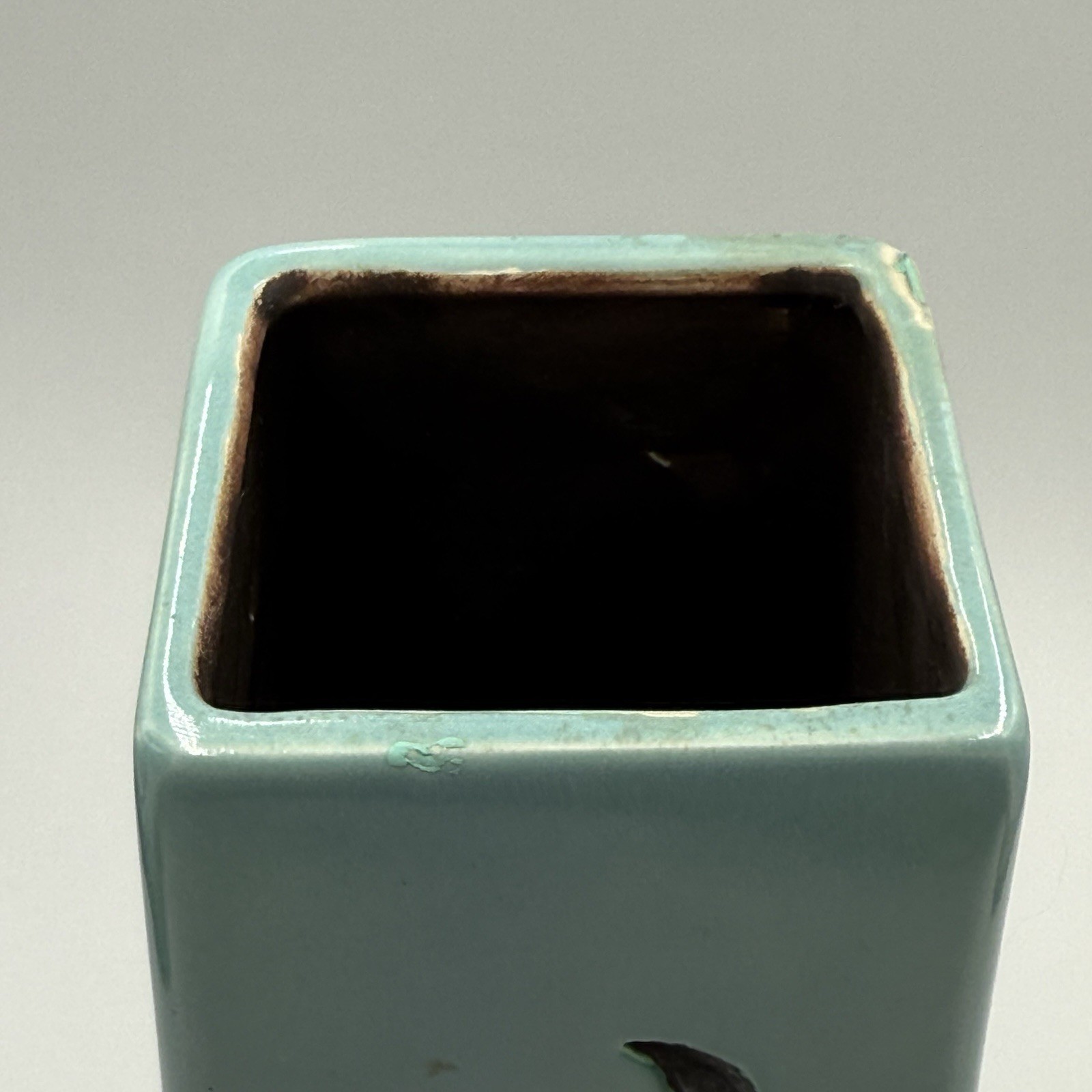 Art Pottery Handmade Tall Footed Turquoise MCM Style Deer Vintage Unique Vase