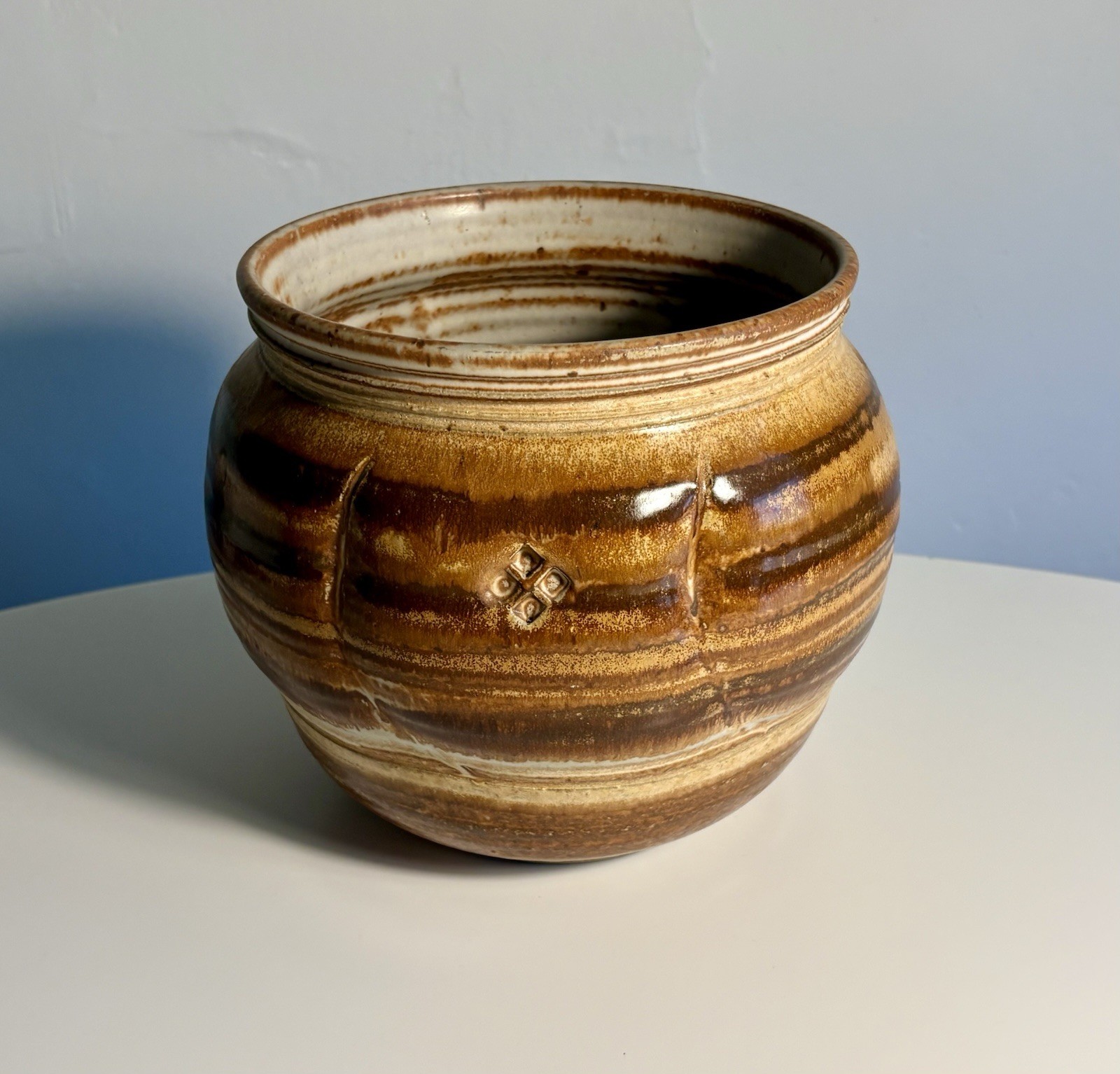 Jon Tury Michigan Artist Studio Pottery Large Flower Pot Planter Stamped Signed