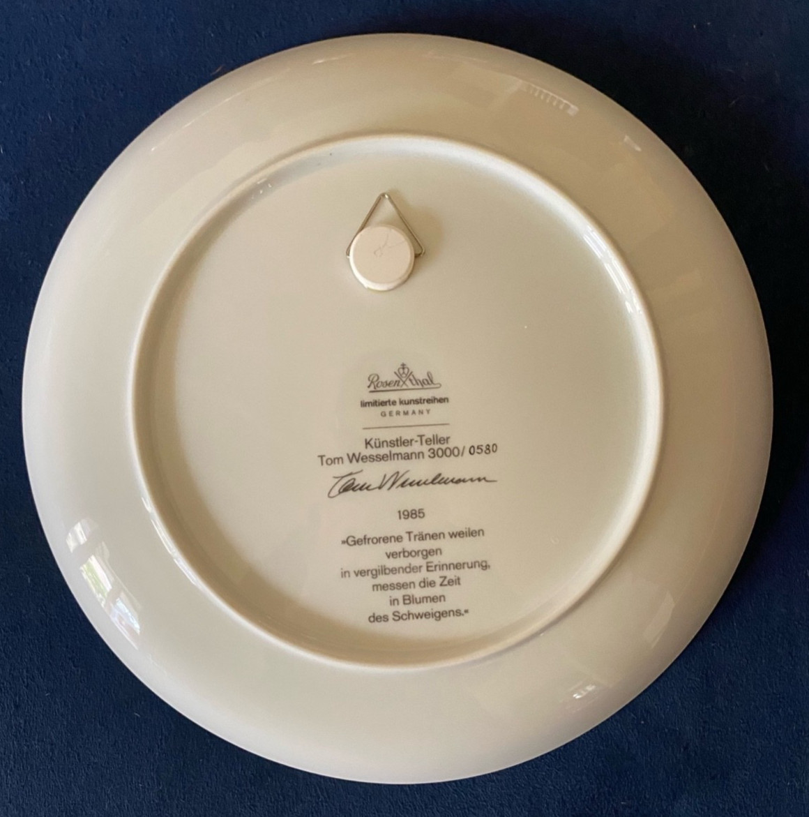 Rosenthal Artist Plate No. 21 Tom Wesselmann Frozen Tears 1985, Porcelain 26 cm