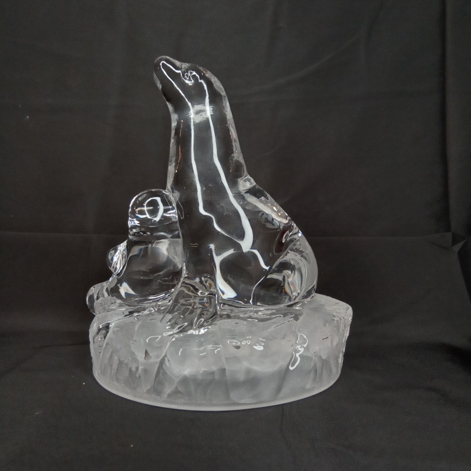Vintage 1990s Royal Crystal Rock Paperweight Crystal Seal Family Made In Italy