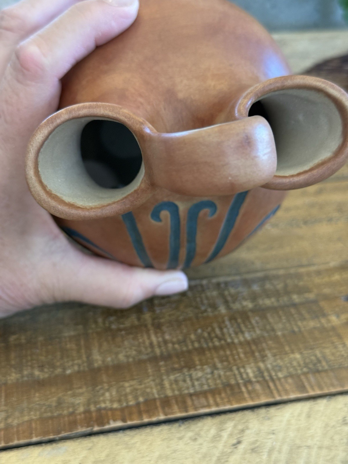 J Vincent Studios Phoenix Pottery Wedding Vase Southwest Signed 7”x4.5” 15oz