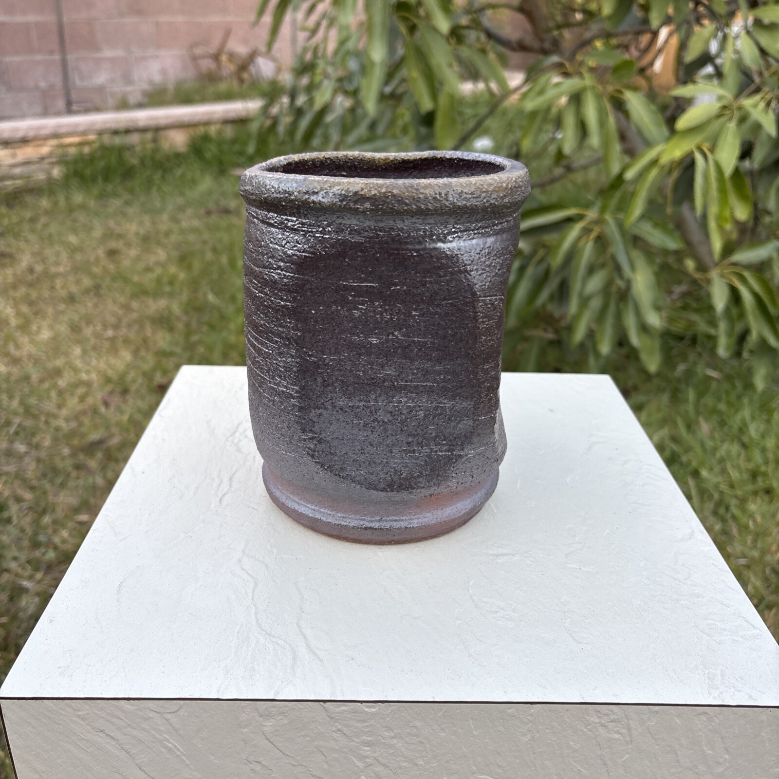 Small Vase Purple Shimmering Art Made Or Clay/rock Heavy 5.5”x7” 3 Lbs