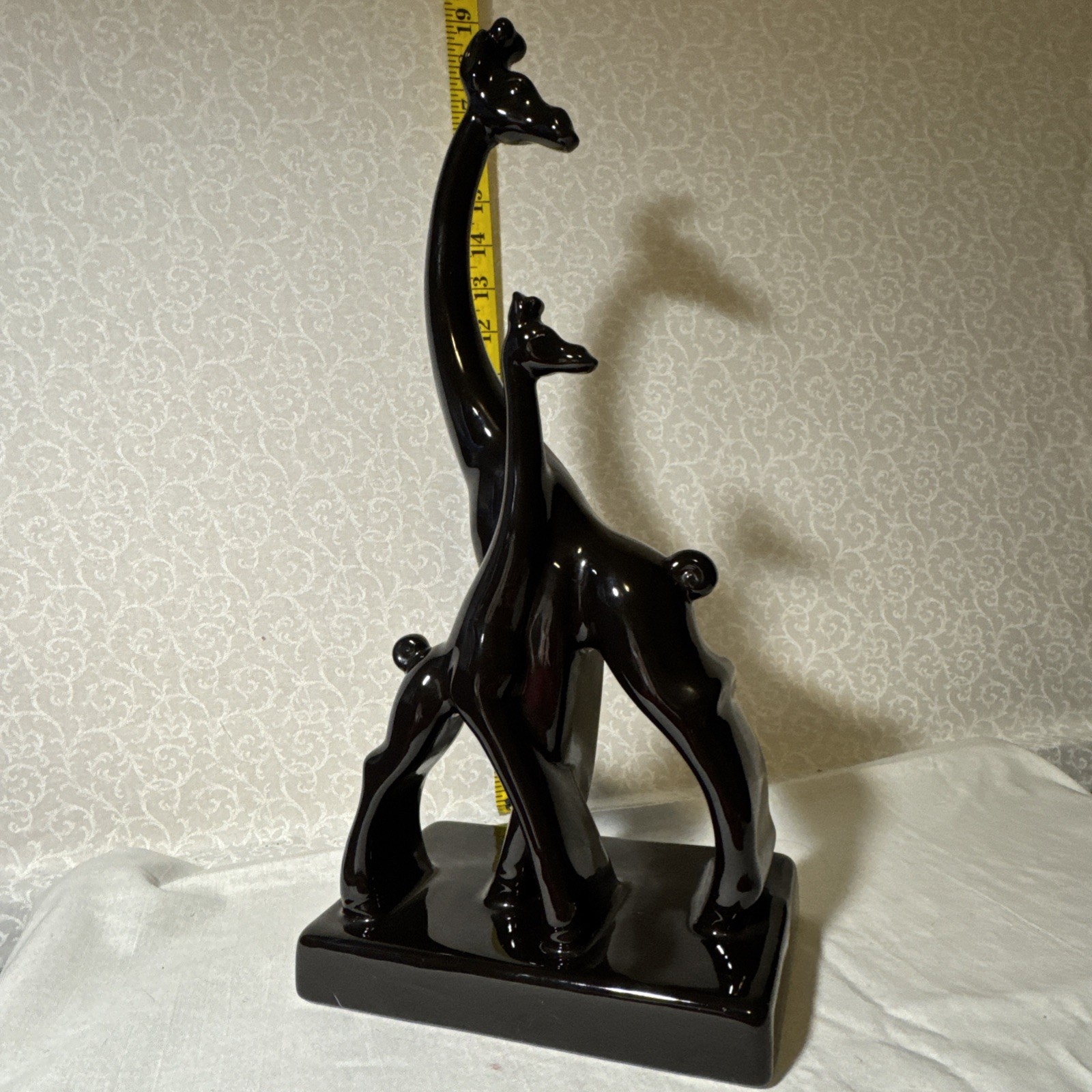 Haeger Black Glazed Giraffe With Baby Figurine