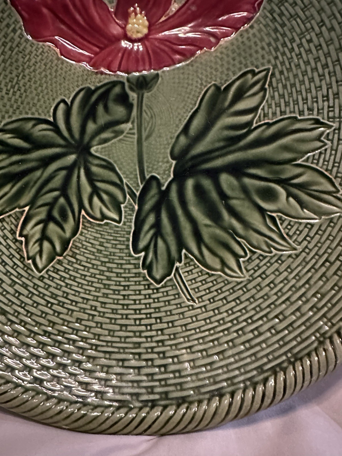 Majolica Hibiscus #2207 Zell German Baden Factory Server Plate W/ Handle 1906