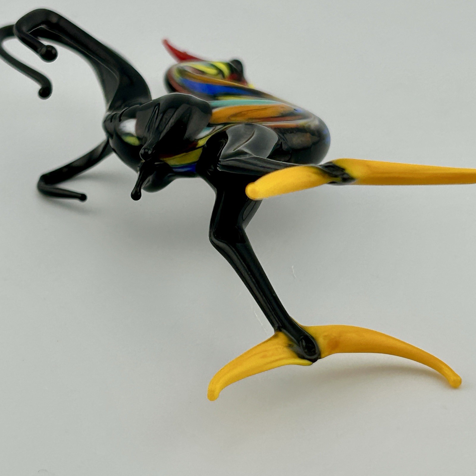 Murano Venetian Lampwork Glass Rooster Black Confetti 1950s VTG 5″