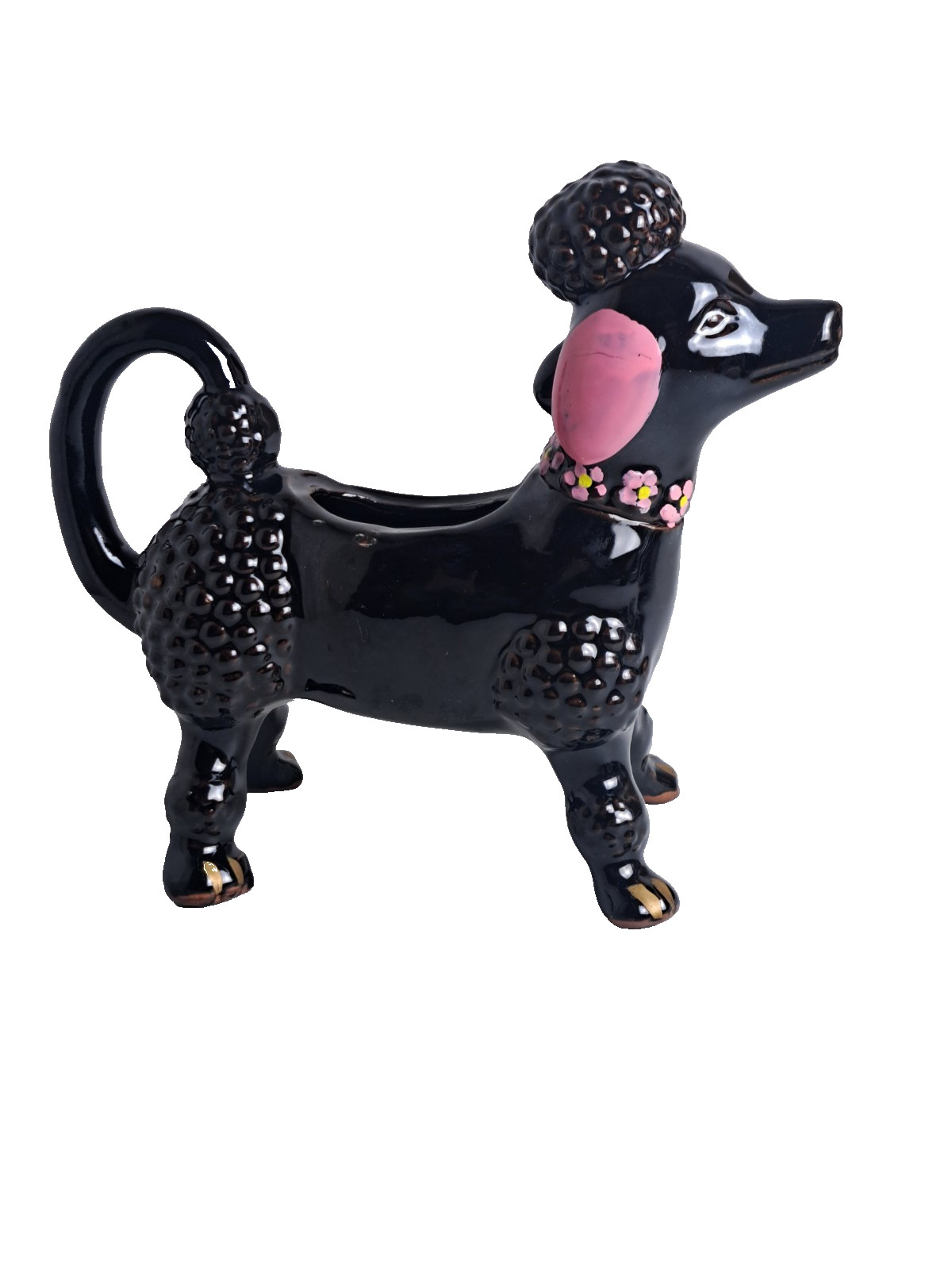 VTG. 50’s 60’s Redware Pottery BLACK FRENCH POODLE CERAMIC PLANTER