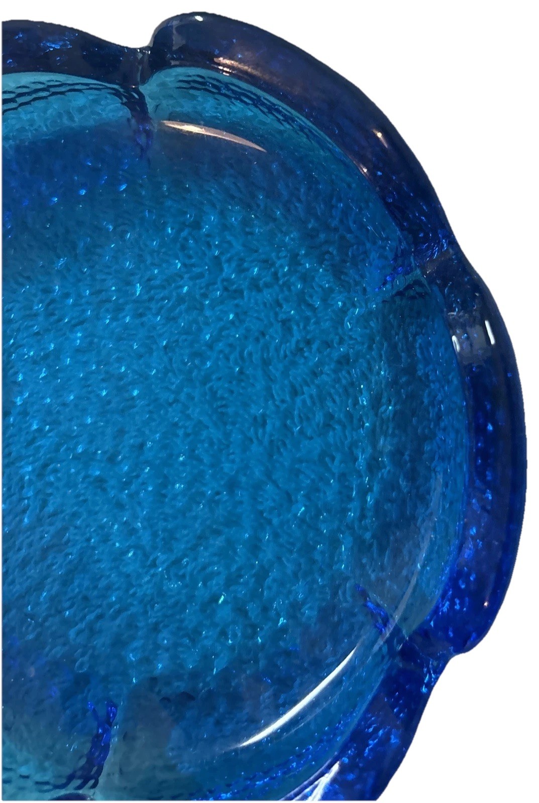 Anchor Hocking Blue Glass Ashtrays Pair 2 Textured Floral 70s Vintage 6″ USA