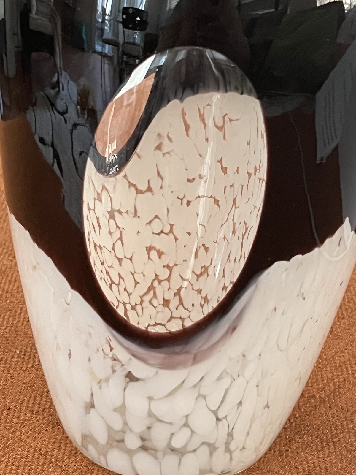 Murano Style Amber Black White Art Glass Vase Clear Vintage statement MCM