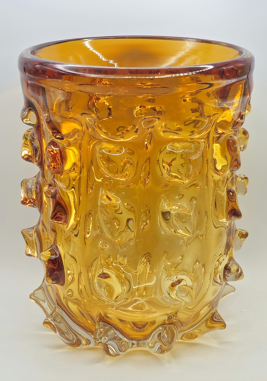 Antique Mid‑Century Modern Amber Textured Glass Vase 20*25cm – Rare Decorative