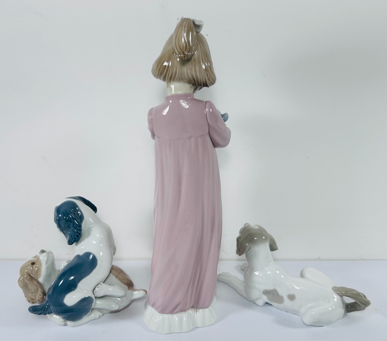 (3) LLADRO / NAO Figures Puppies Playing Hound Dog Girl Rabbit Bunny Spain
