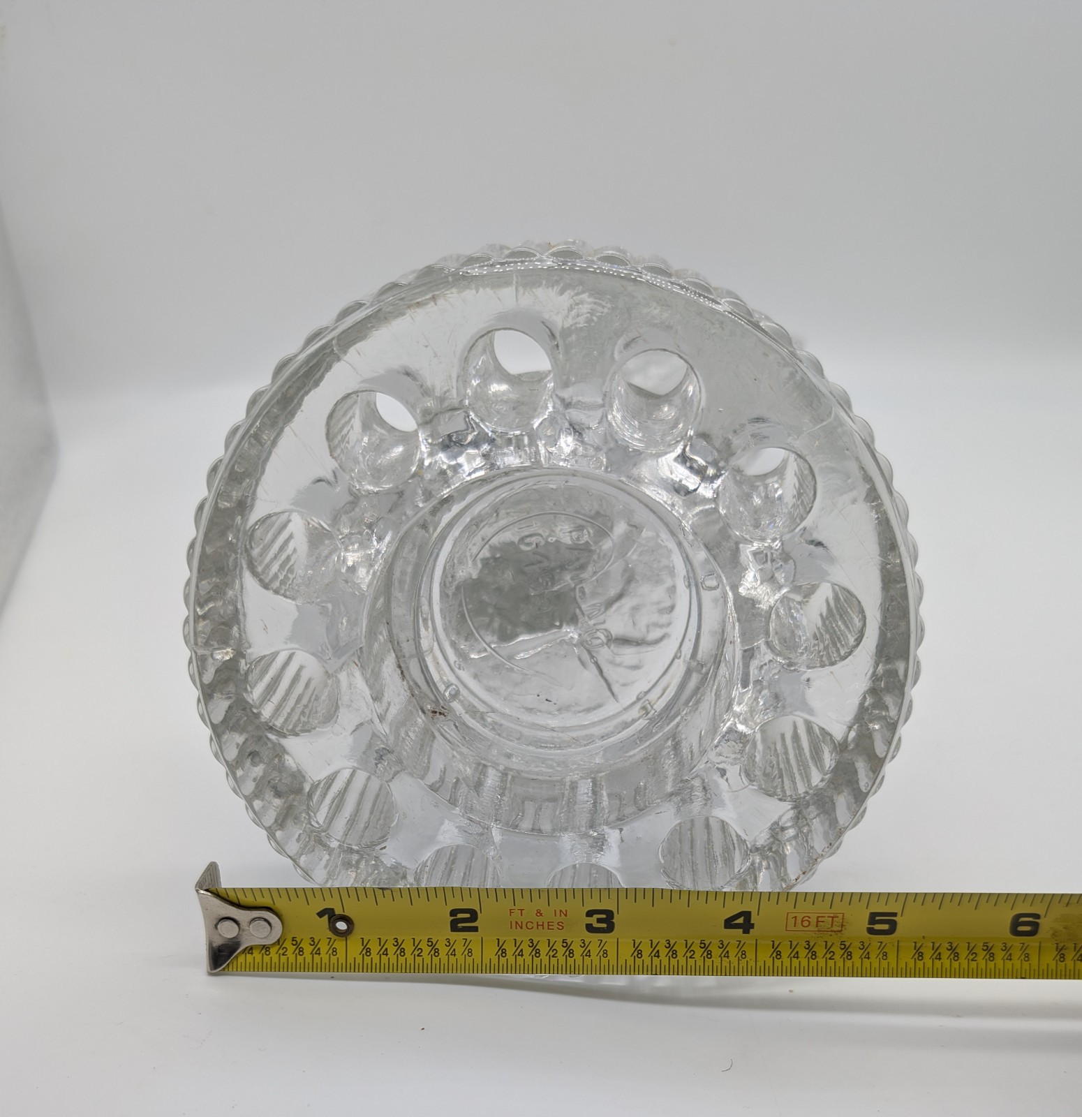 Vintage Cambridge Glass 12 Inches Tall Heron Flower Frog On Cut Base. Excellent!