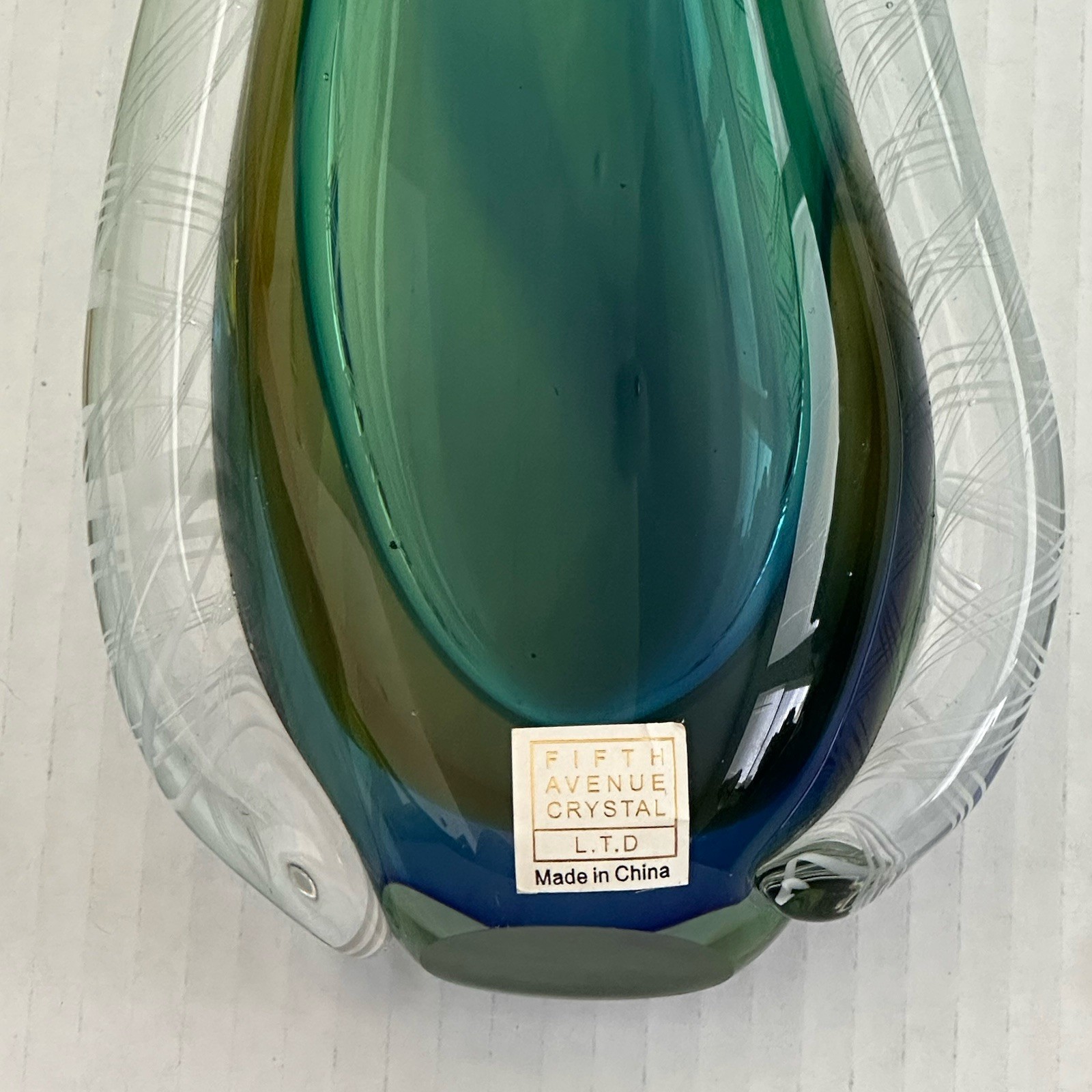 Art Glass Fifth Avenue Tear Drop Crystal Murano Sommerso Latticino Vase 10 1/4″