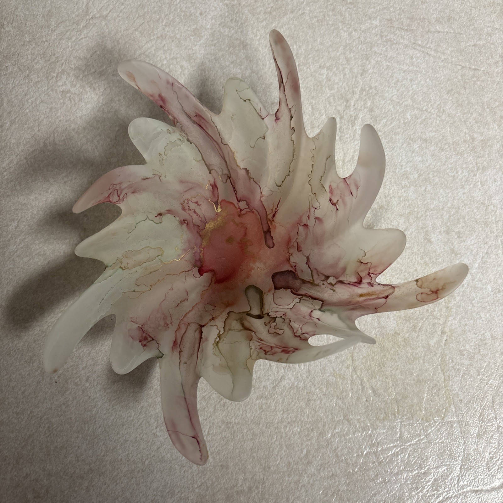 Vintage Murano Glass Mid Century Splash Bowl Pink Marbled Sunburst Decor