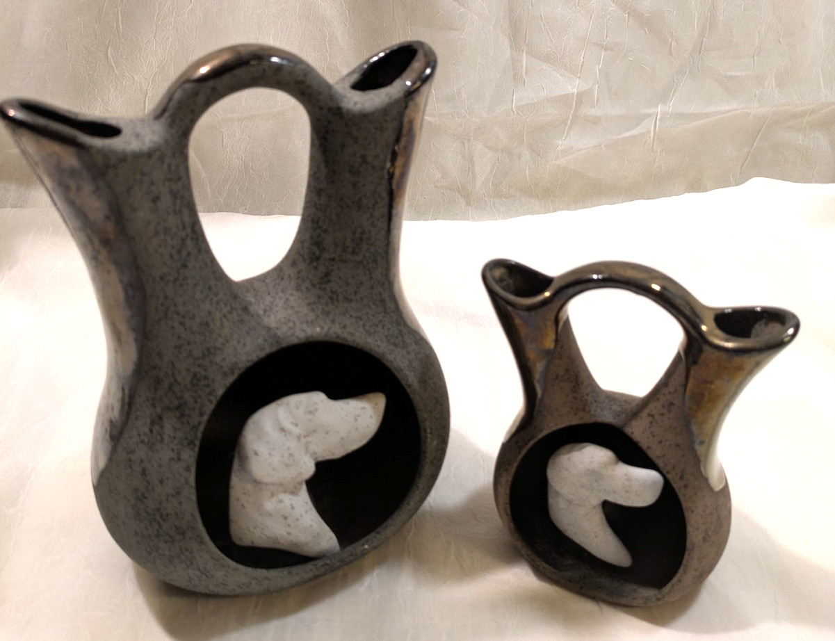 Unique Wedding Vase Style Pottery Retriever Pointer Bird Dog Cut Out Set of 2