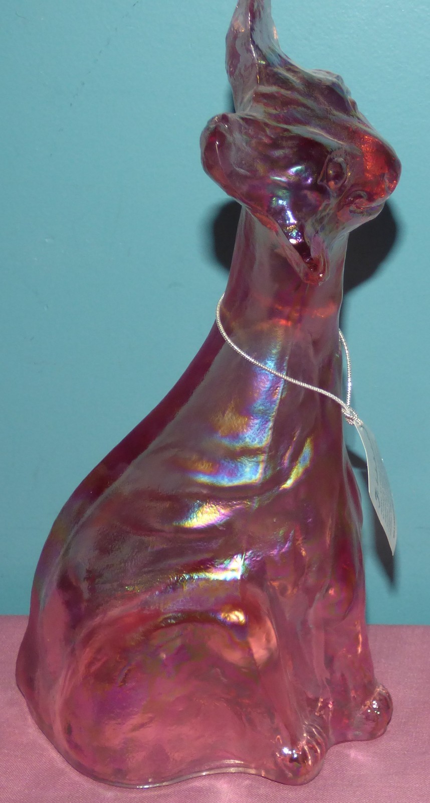 Fenton Carnival Glass Iridescent Pink Alley Cat 11” Vintage