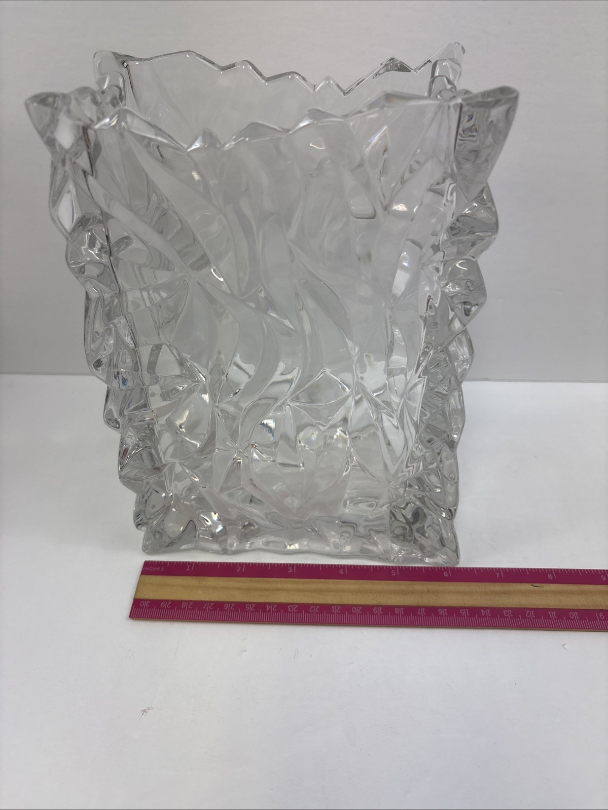 Vtg ROSENTHAL Studio-line 8.75″×6″ Clear Crystal Crinkle Bag Vase~8 Lbs